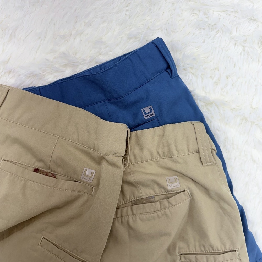 Lot Of 3 Huk Performance Fishing Shorts Mens L Blue Brown Quick Dry Stretch Golf